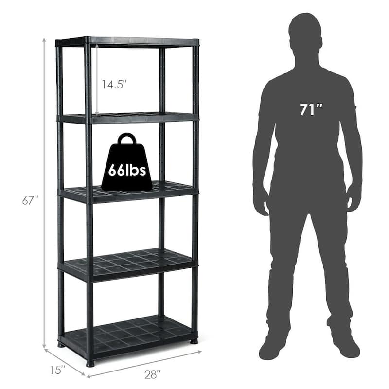 5-Tier Storage Shelf for Home Office Tools and Indoor Organization - 28" x 15" x 67" (L x W x H)