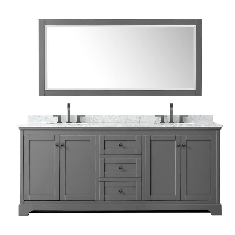 Avery 80-inch Double Vanity, Marble Top, Oval Sinks, 70-inch Mirror