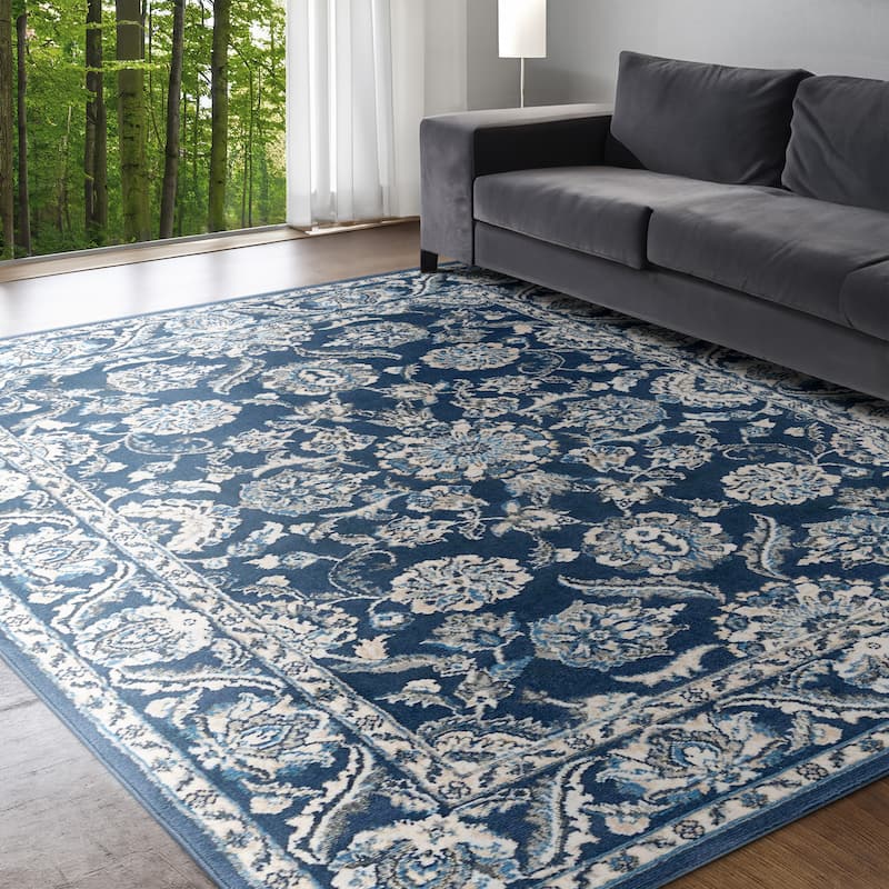 Carrington Traditional Border Indoor Area Rug - 5' x 7' - Dark Blue