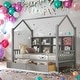 preview thumbnail 1 of 4, Wooden Twin Size House Bed with 2 Drawers and Storage Shelf for Kids