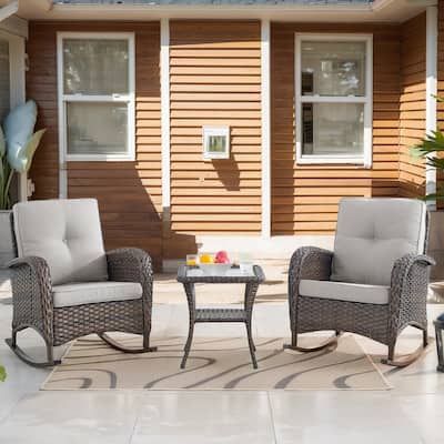 Outdoor Rocking Chairs Set with Coffee Table - Brown