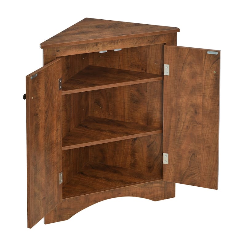 32" Wood 2-door Bathroom Corner Cabinet with Adjustable Shelves