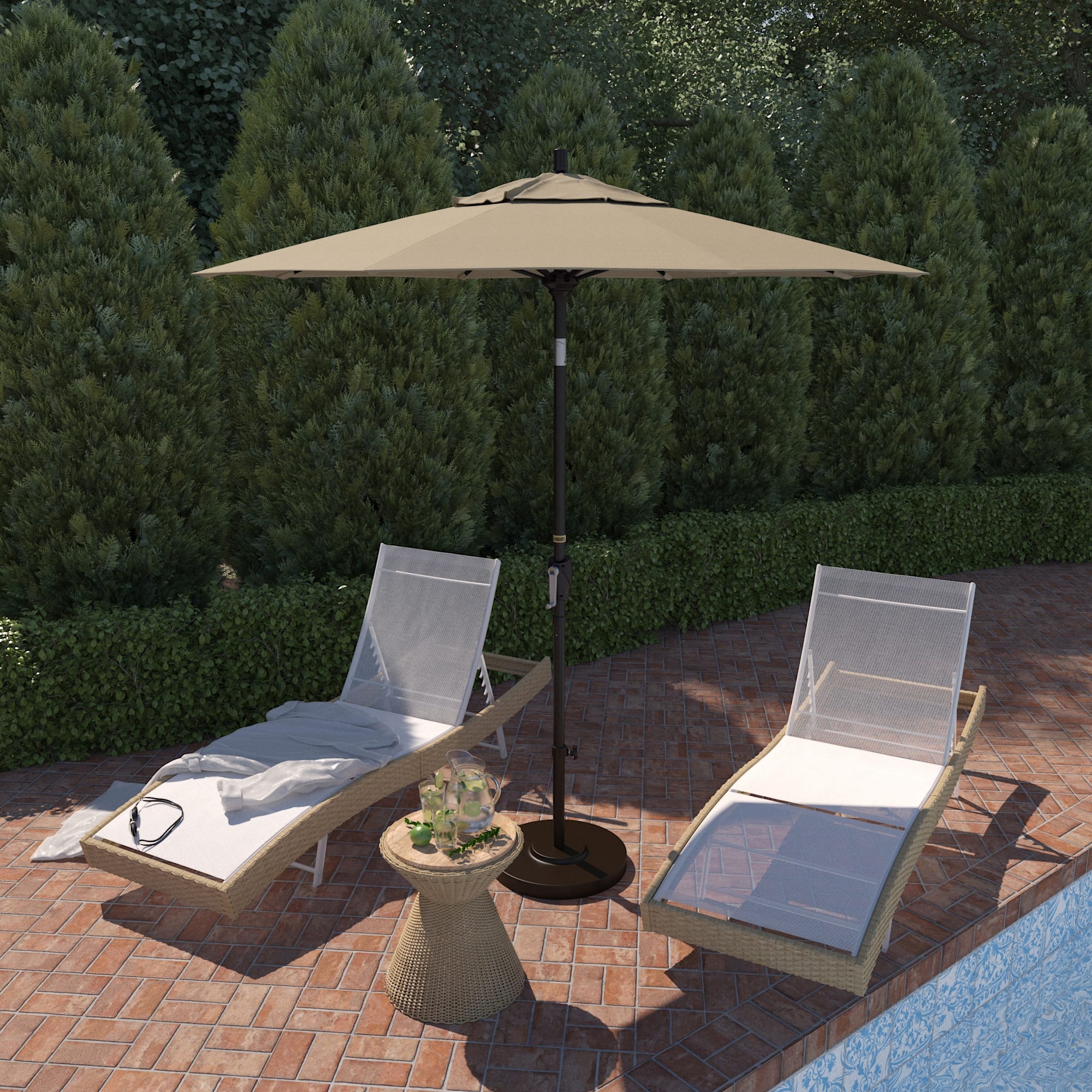 7.5 patio umbrella terra cotta Garden Eucalyptus A shady spot on a warm day offers a perfect opportunity to enjoy the outdoors Origin 21 9-ft Aluminum Red