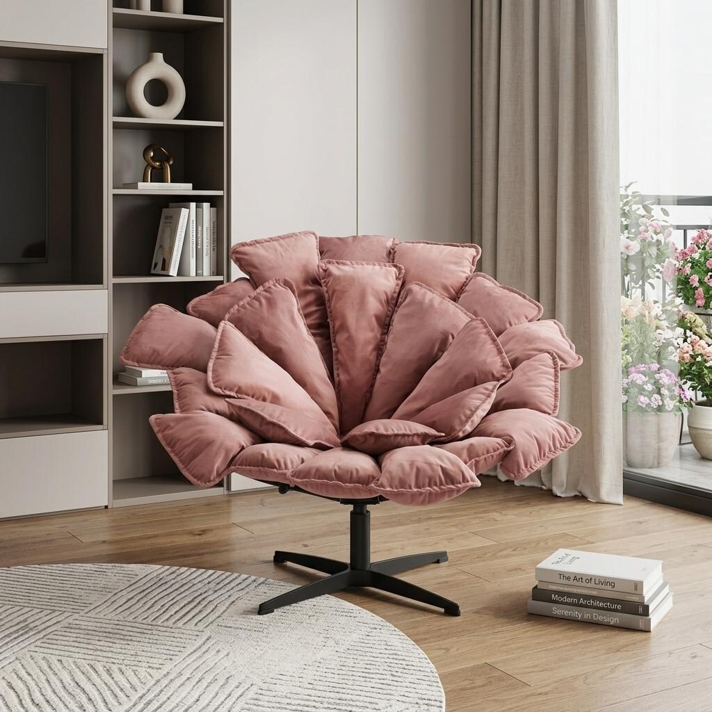 HomeRoots 42" Pink And Black Velvet And Upholstered Swivel Side Chair - 42.00 in. x 35.00 in. x 37.00 in.