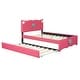 preview thumbnail 15 of 15, Full Size Upholstered Platform Bed with Trundle and Heart Shaped Decoration in Dark Pink