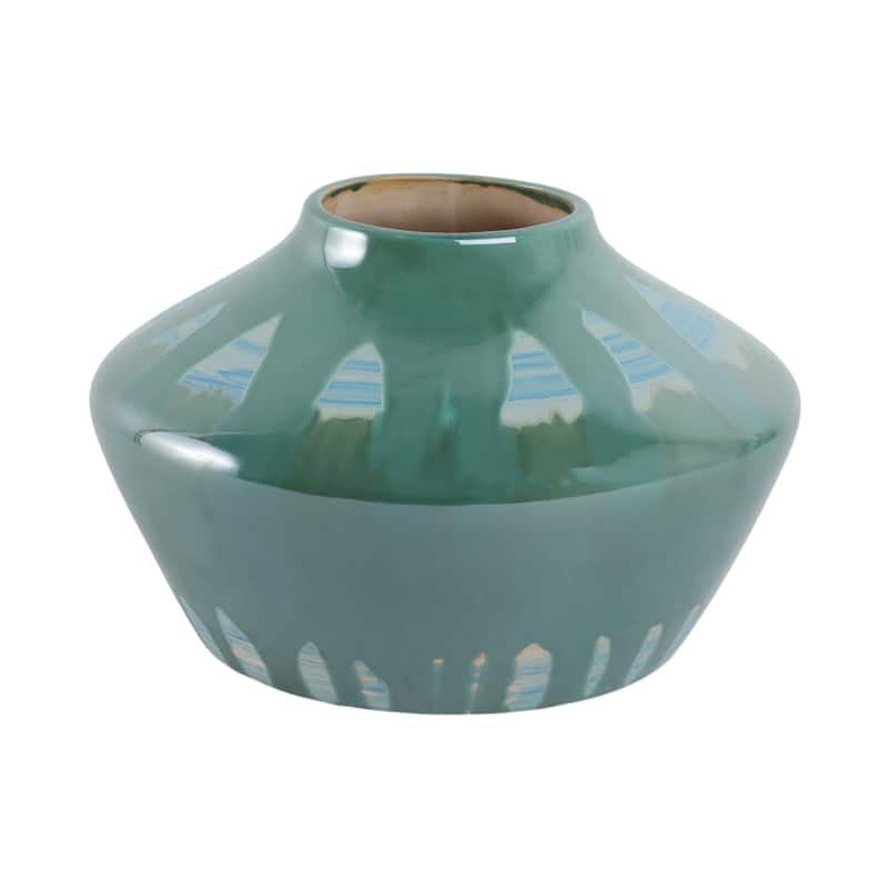 Stoneware Ceramic Decorative Vase with Glossy Drip Glaze Finish