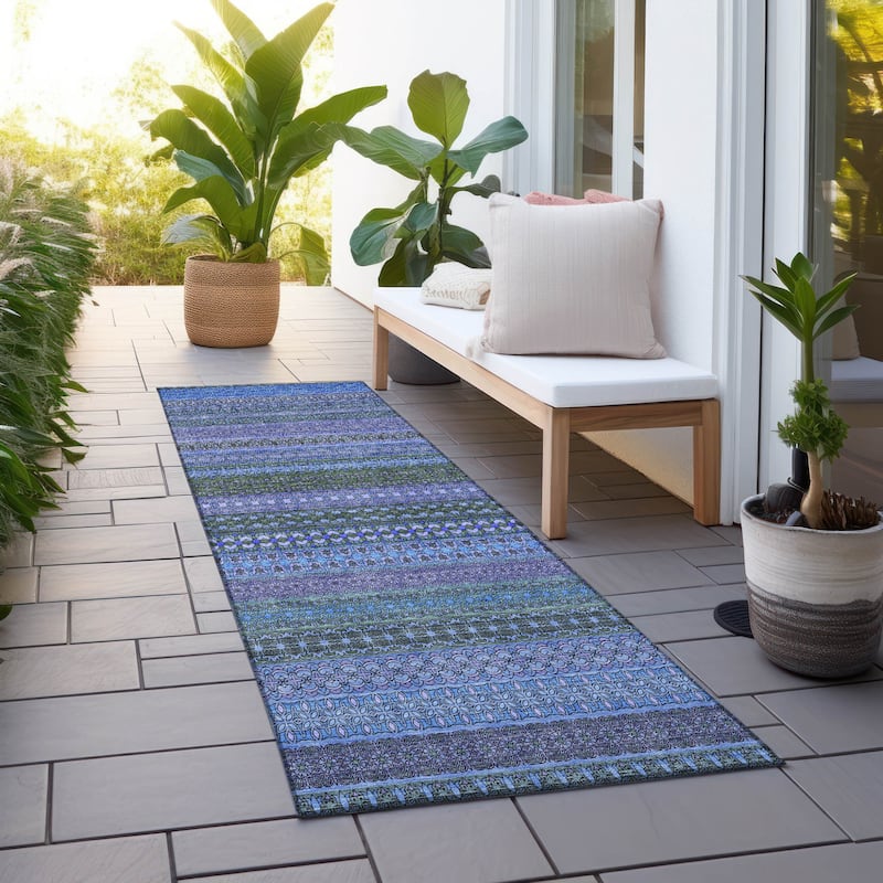Taro Stripe Weather Resistant Timeless Fusion Runner Outdoor Rug