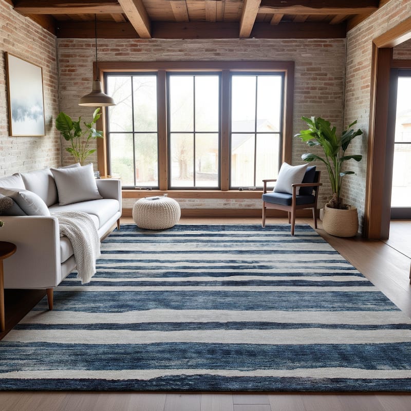 Premium Washable Super Soft Modern Stripes Mayfield Rug - Denim - 9' x 12'
