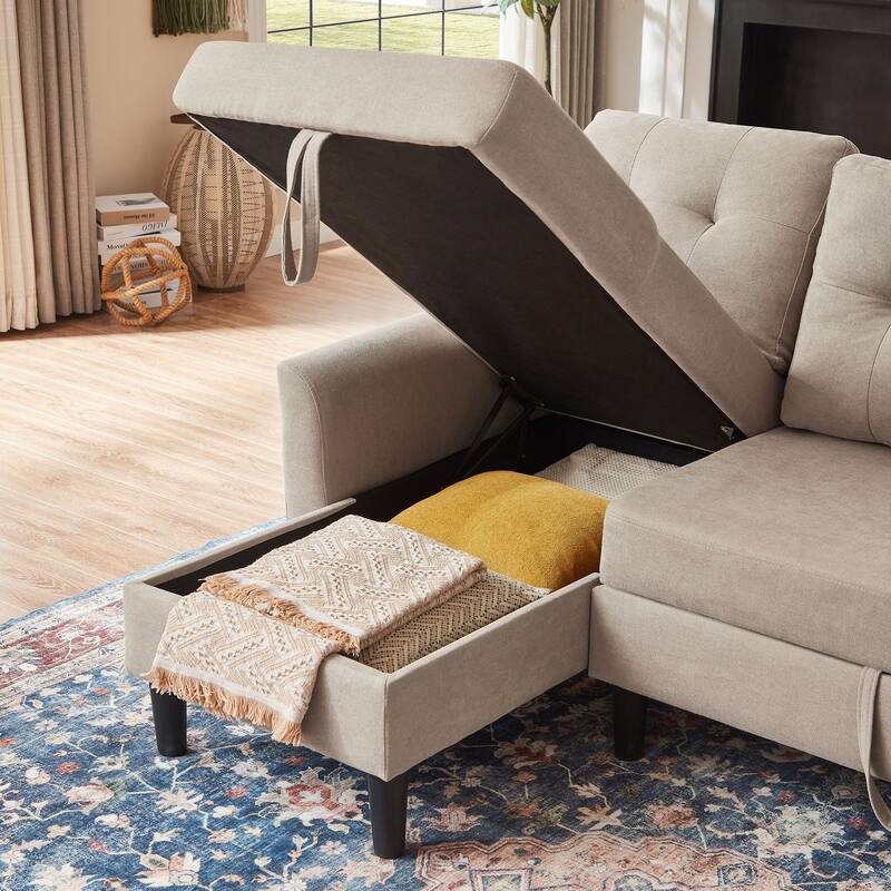 76.18" Upholstered Sleeper Pull Out Sofa Couch with Storage Chaise