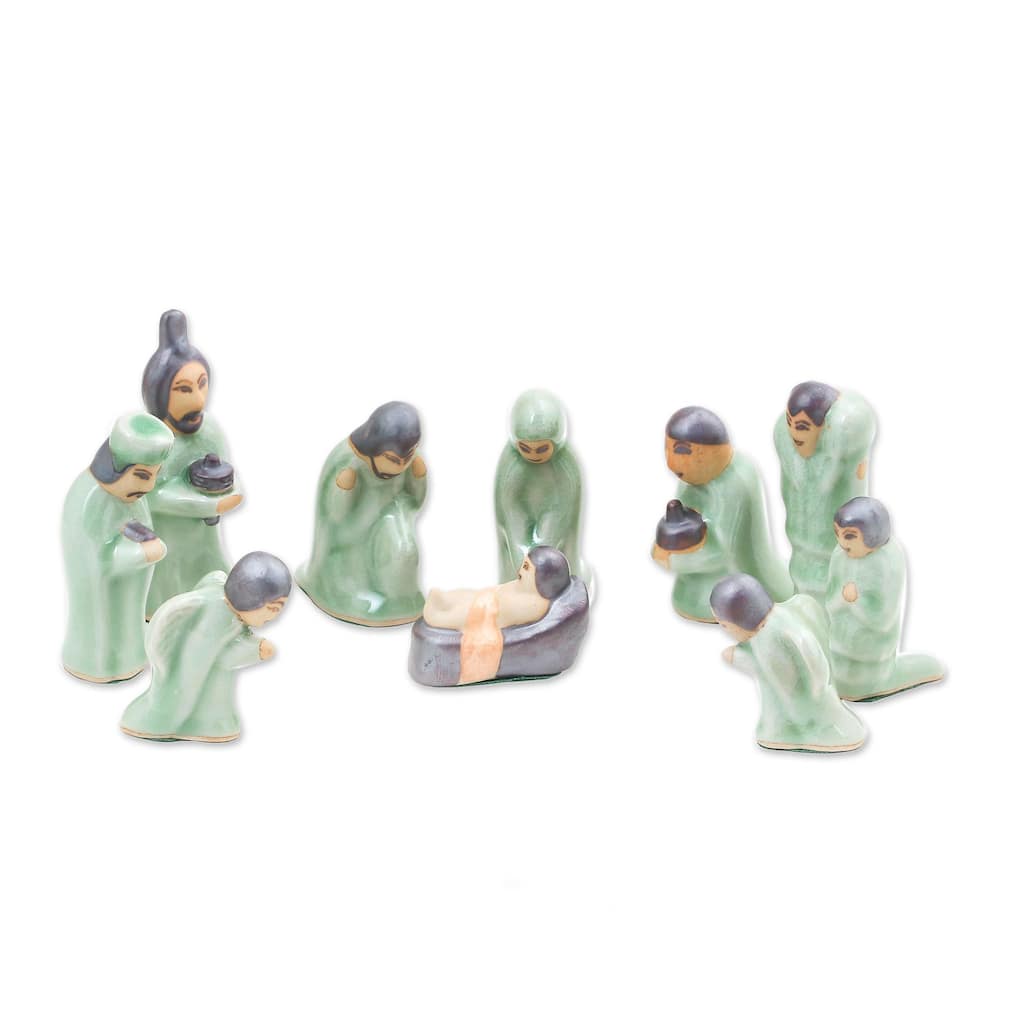 Novica Handmade Nativity Of Love Celadon Nativity Scene (10 Pcs)
