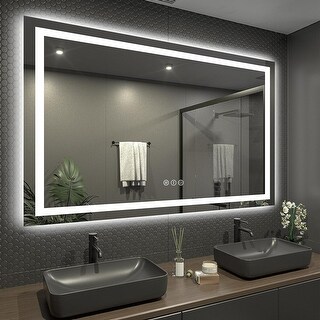 28x36 Inch LED Bathroom Mirror With Front & Back Light - Dimmable, Anti-Fog, Shatterproof Tempered Glass, Wall-Mounted