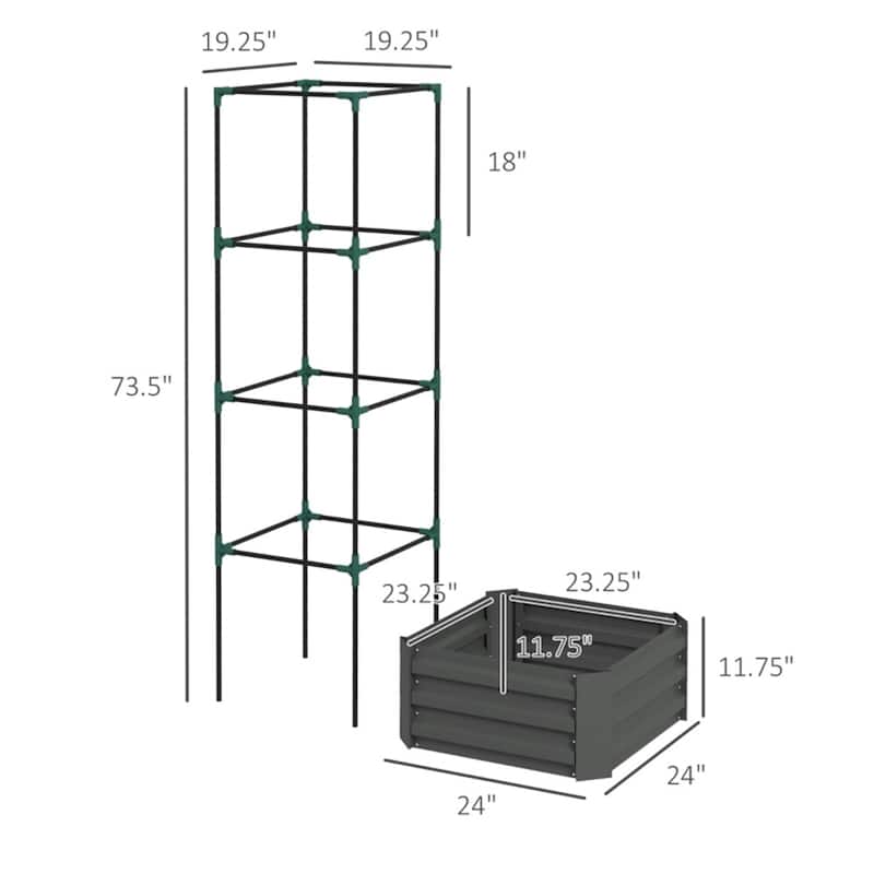 Galvanized Steel Raised Planter with Adjustable Trellis Ideal for Tomatoes or Climbing Plants - 24" W x 24" D x 73.5" H