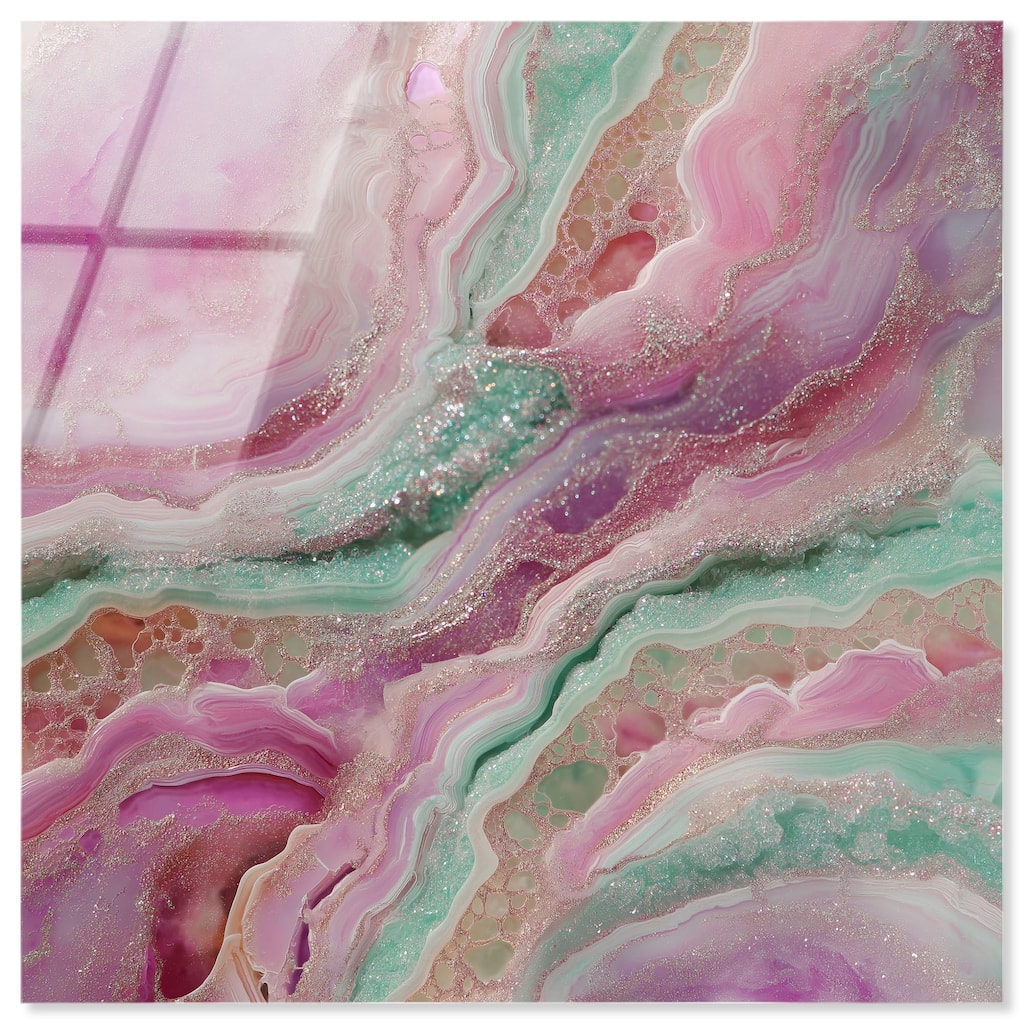 Pink and Mint Crystal IV Acrylic by Art Remedy, Ready to Hang