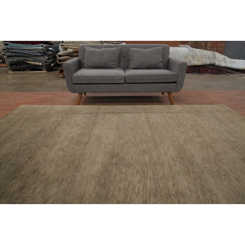 Hand Knotted Oriental 100% Wool Carpet Modern Solid Brown Gabbeh Area Rug - 9' 6'' X 7' 6''
