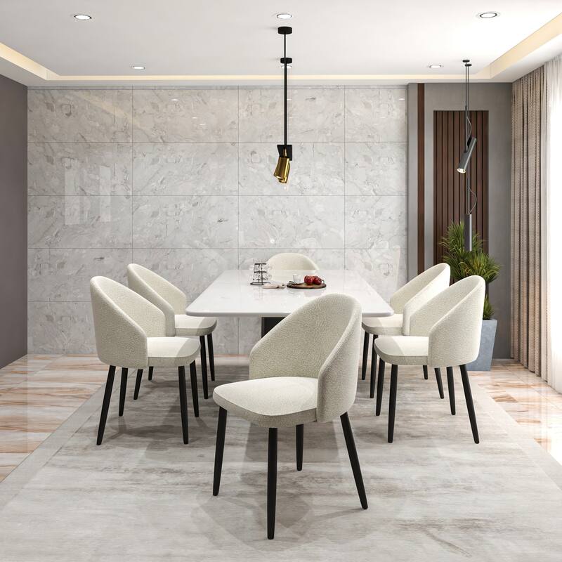 Upholstered Dining Chair in Leather/Fabric/Boucle with Wood Legs Set of 2 Paradiso Collection