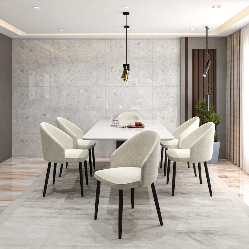 Upholstered Dining Chair in Leather/Fabric/Boucle with Wood Legs Set of 4 Paradiso Collection