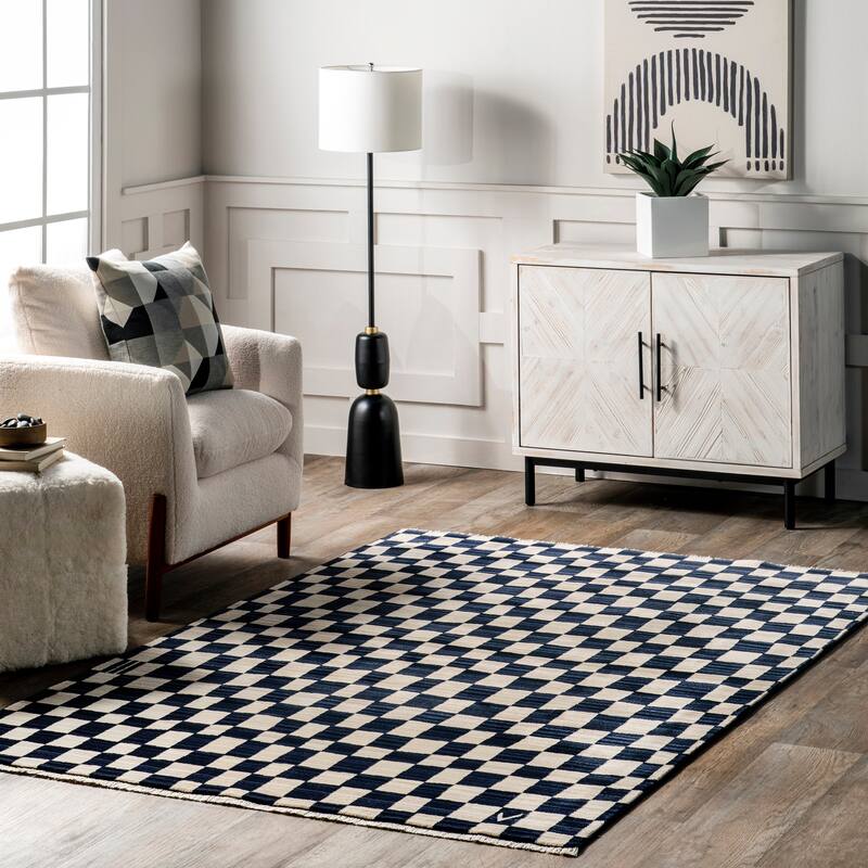Nuloom Dominique Abstract Checkered Fringe Area Rug - 4' x 6'5" - Navy