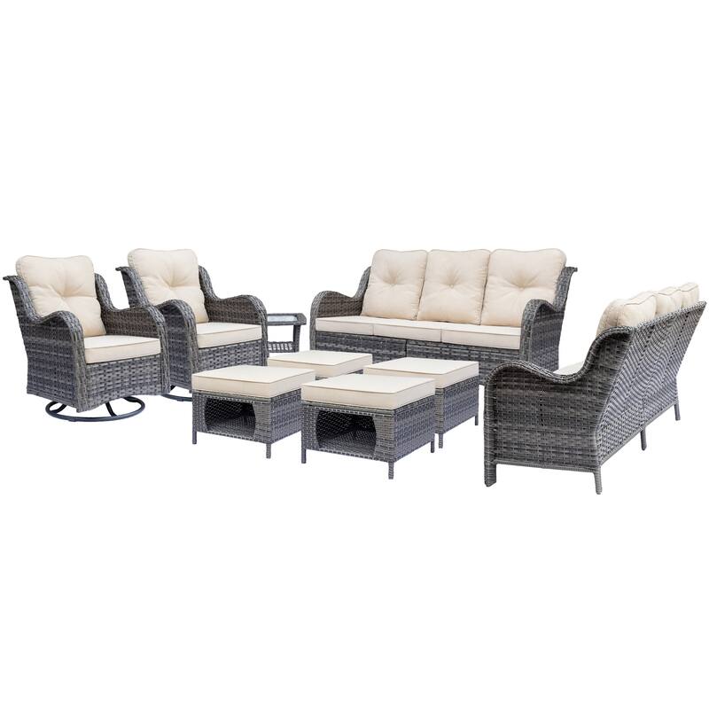 High Back Gray Wicker Outdoor Patio Conversation Sets with Swivel Chair