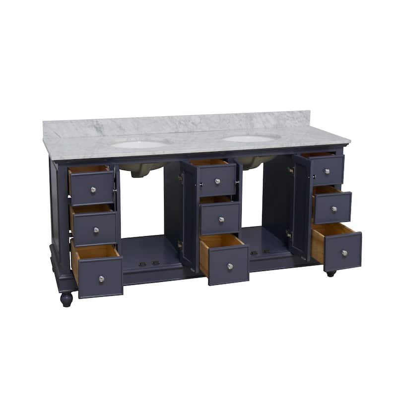 KitchenBathCollection Bella 72" Double Bathroom Vanity with Carrara Marble Top