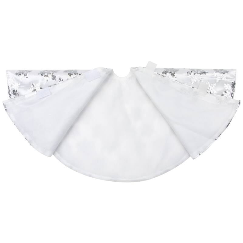 20" White and Silver Sequin Snowflake Mini Christmas Tree Skirt - 20