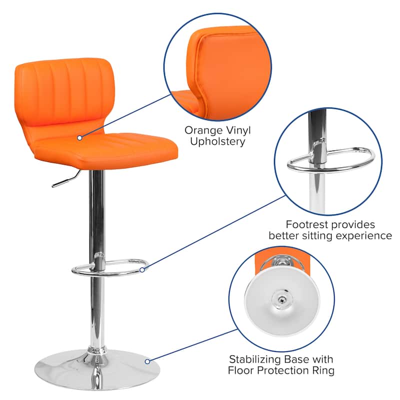 Vinyl Adjustable Barstool with Vertical Stitch Back (Set of 2)