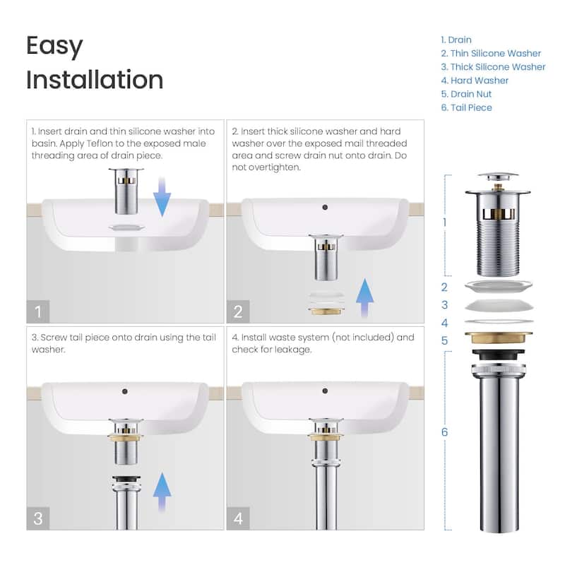 Pop Up Drain Stopper for Bathroom with Overflow