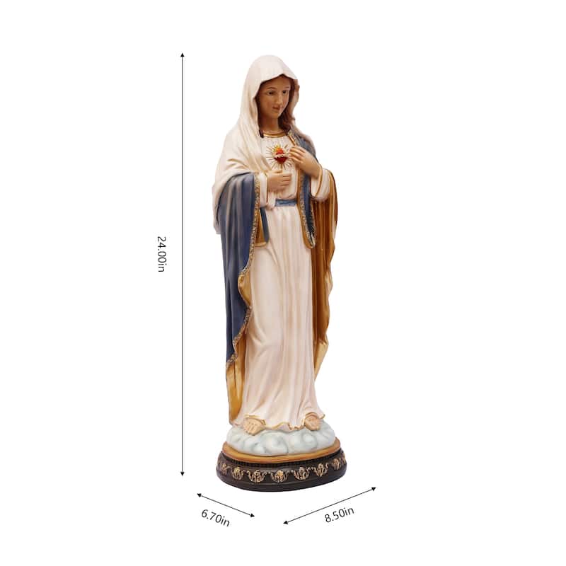 Sacred Heart Virgin Mary Standing Outdoor Garden Statue - 24"