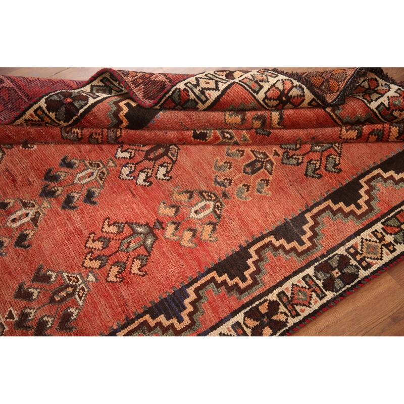 Hand Knotted Oriental 100% Wool Carpet Traditional All-Over Red Qashqai Area Rug - 9' 10'' X 4' 8''