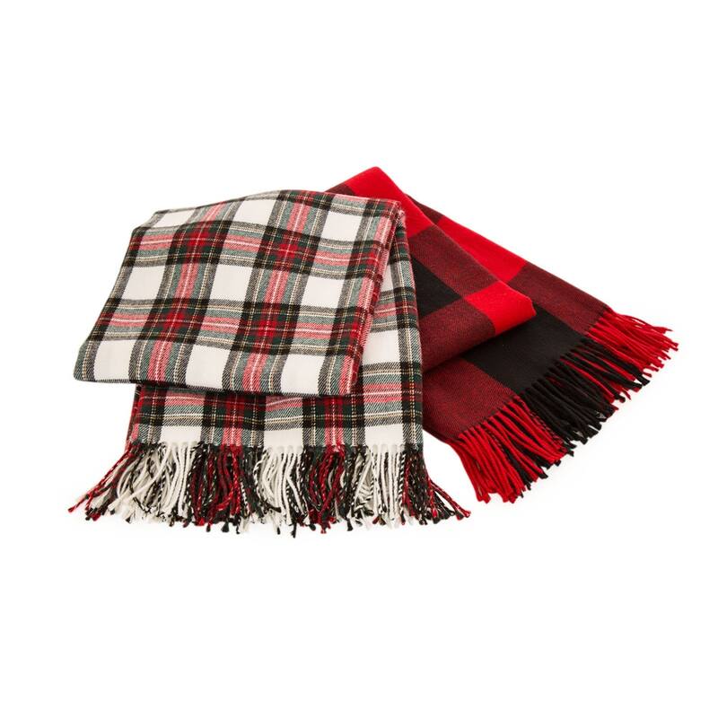 Glitzhome 50 x 60 Knitted Acrylic Plaid Woven Throw Blanket with Tassels