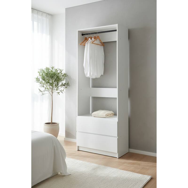Prosper 32" White Wood Walk-in Closet with Two Rods - 31.4"W x 15.7"D x 83" H