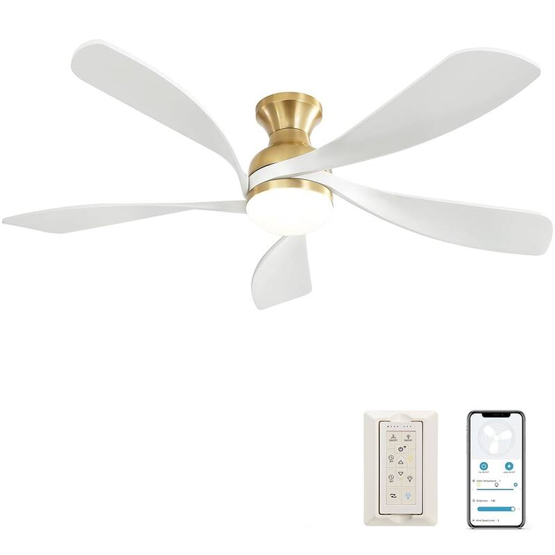52 Inch Ceiling Fan with Dimmable 3 Colors LED Light Reversible Noiseless DC Motor Smart APP Remote Control - Gold