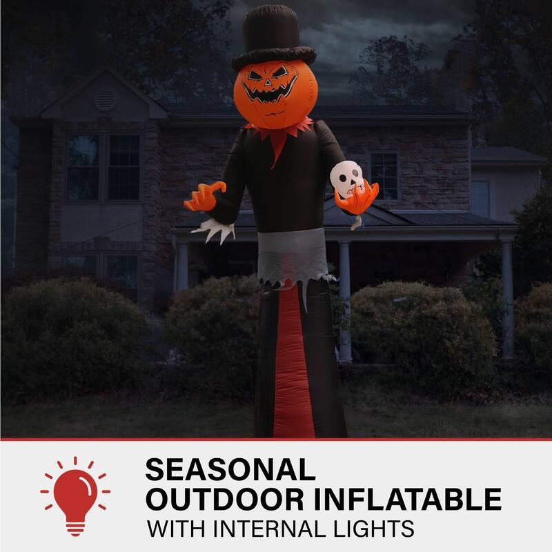 Haunted Hill Farm 12-Ft. Tall Pre-lit Inflatable Jack-O-Lantern Man with Top Hat and Skull