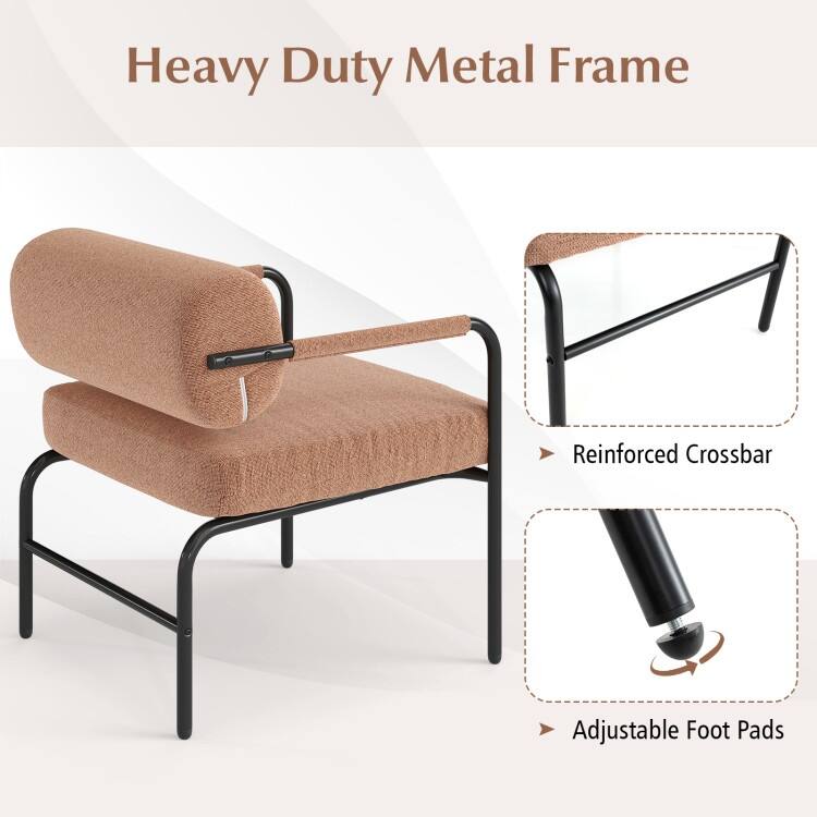 Brown Velvet Metal Accent Chair with Thick Cushion and Armrests - 27.5" x 25.5" x 29"