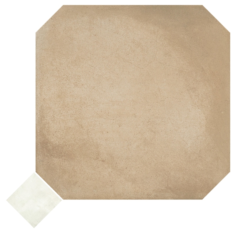Merola Tile Laverton Octagon Beige with Taco Nieve 7-7/8" x 7-7/8" Porcelain Floor and Wall Tile