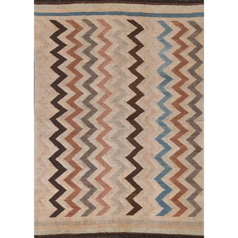 Natural Dye Chevron Style Kilim Area Rug Wool Hand-Woven Foyer Carpet - 4'11" x 6'7"