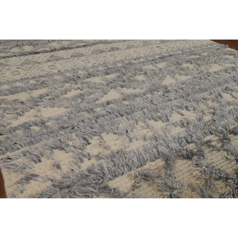 Beige & Gray Moroccan Shaggy Oriental Area Rug Handmade Wool Carpet - 4'11" x 7'8"