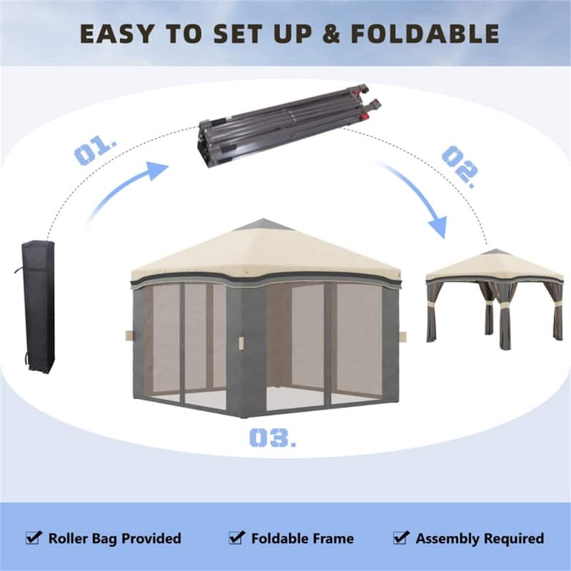 Steel Polyester Pop-Up Outdoor Gazebo Three-level Adjustable Legs - 114.5" L x 114.5" W x 114.25" H
