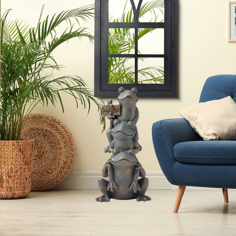 Bronze 28" H MGO Wealth Stacked Frog Statue Zen-style Coastal-style Sculpture Indoor Outdoor Figurine by Glitzhome
