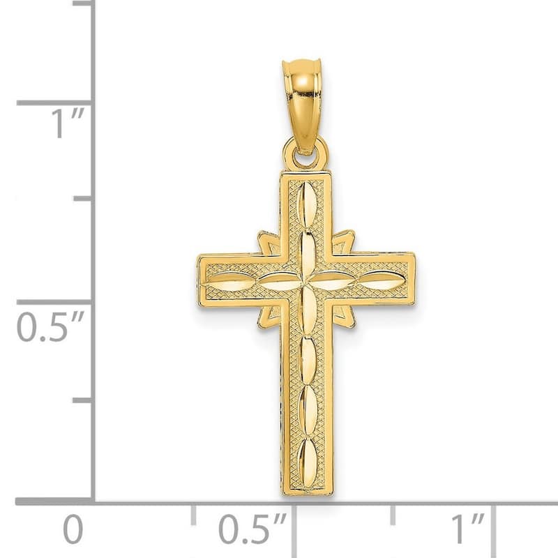 Curata 14k Yellow Gold Diamond Cut Etched Cross Necklace 13mm x 19.7mm