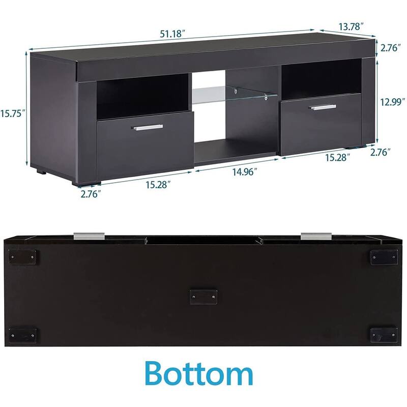 Modern LED TV Stand Media Console with LED lights, High Glossy - 51L*14W*16Hinch