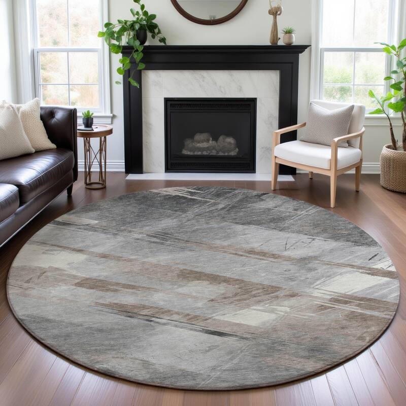 Premium Washable Super Soft Abstract Stripe Mayfield Rug - Taupe - 8' x 8'