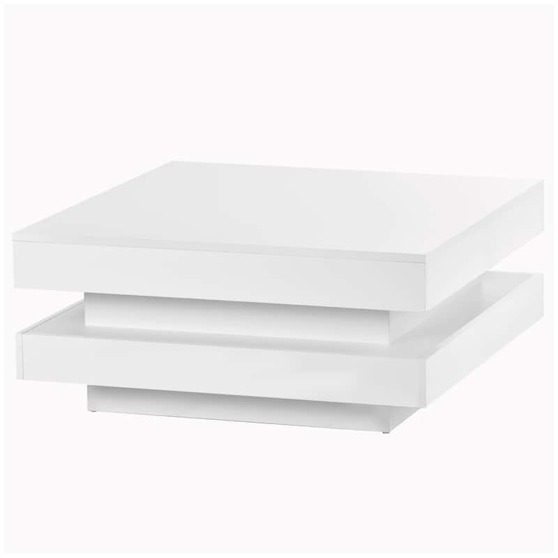 High Gloss Minimalist Design with LED Lights, 2-Tier Square Coffee Table, Center Table for Living Room