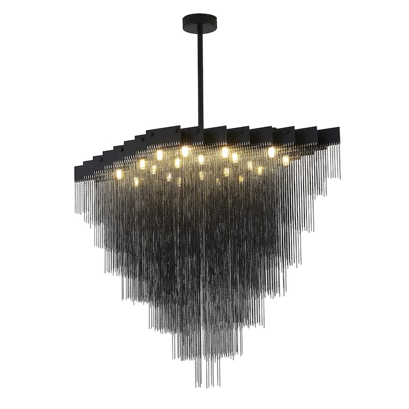 Transitional 20-Light Satin Black Chandelier With Hanging Aluminum Chains
