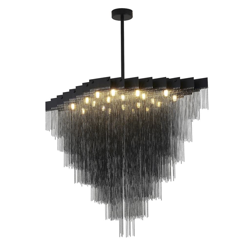Transitional 20-Light Satin Black Chandelier With Hanging Aluminum Chains