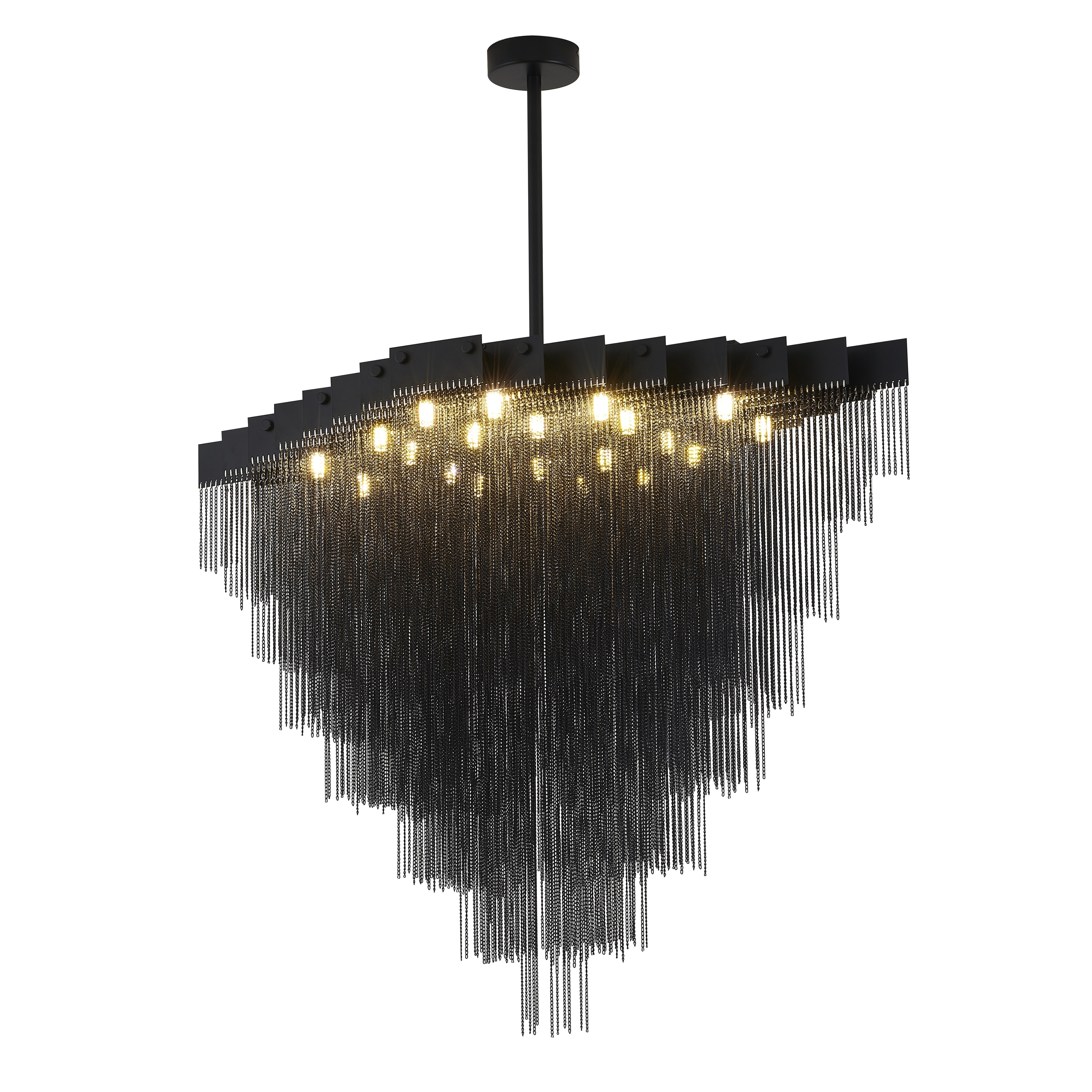 Transitional 20-Light Satin Black Chandelier With Hanging Aluminum Chains