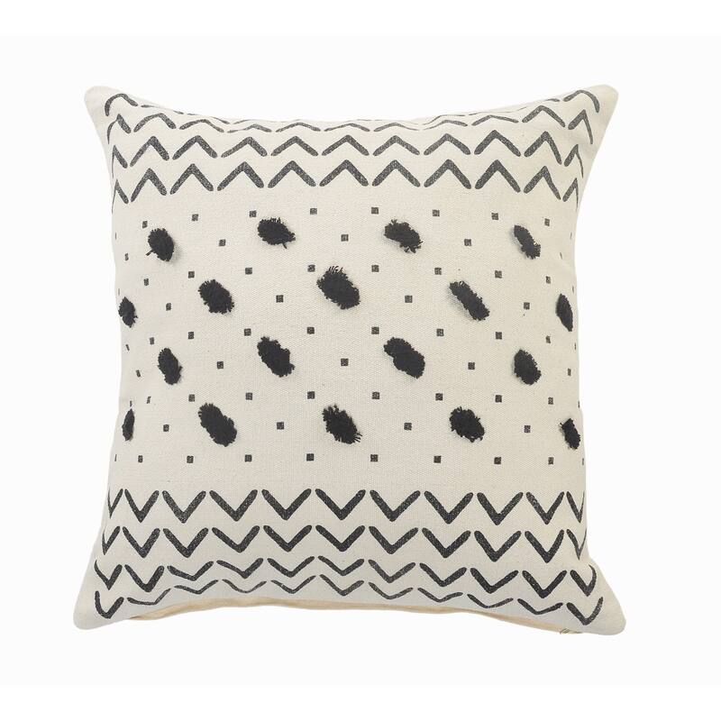 Sevita Black and Cream Chevron and Tufted Grid Throw Pillow