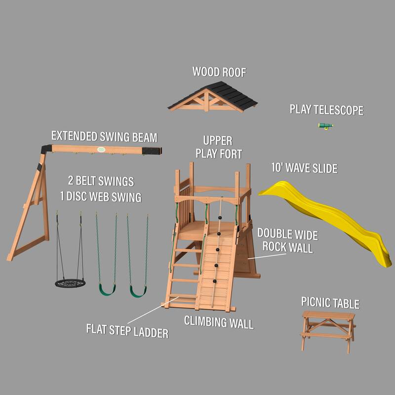 Backyard Discovery Endeavor II Cedar Wood Swing Set, Slide, Play Deck