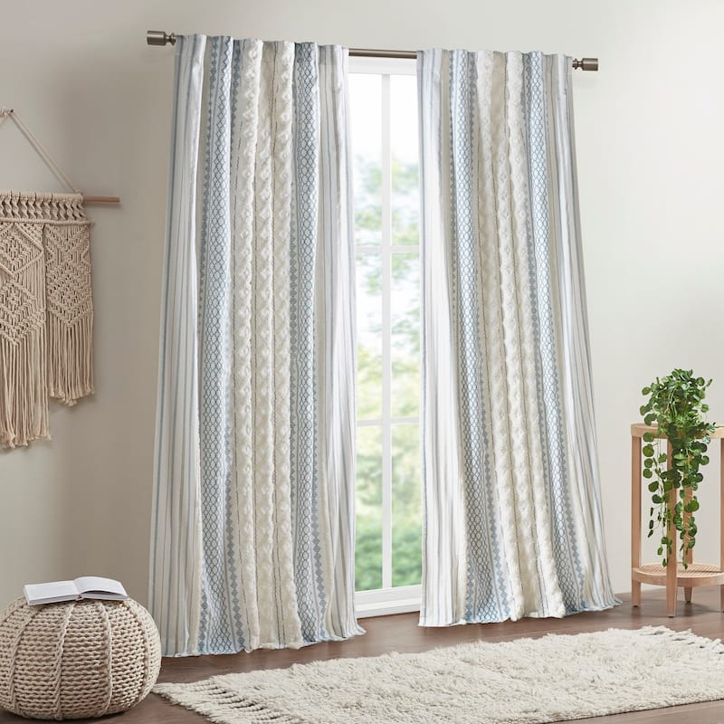 INK+IVY Imani Cotton Printed Single Curtain Panel with Chenille Stripe and Lining