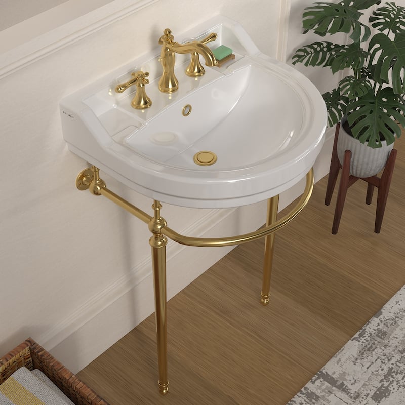 Whitehaus Console Sink With Semi-Circular Bowl, Metal Leg Supports and Front Towel Bar.