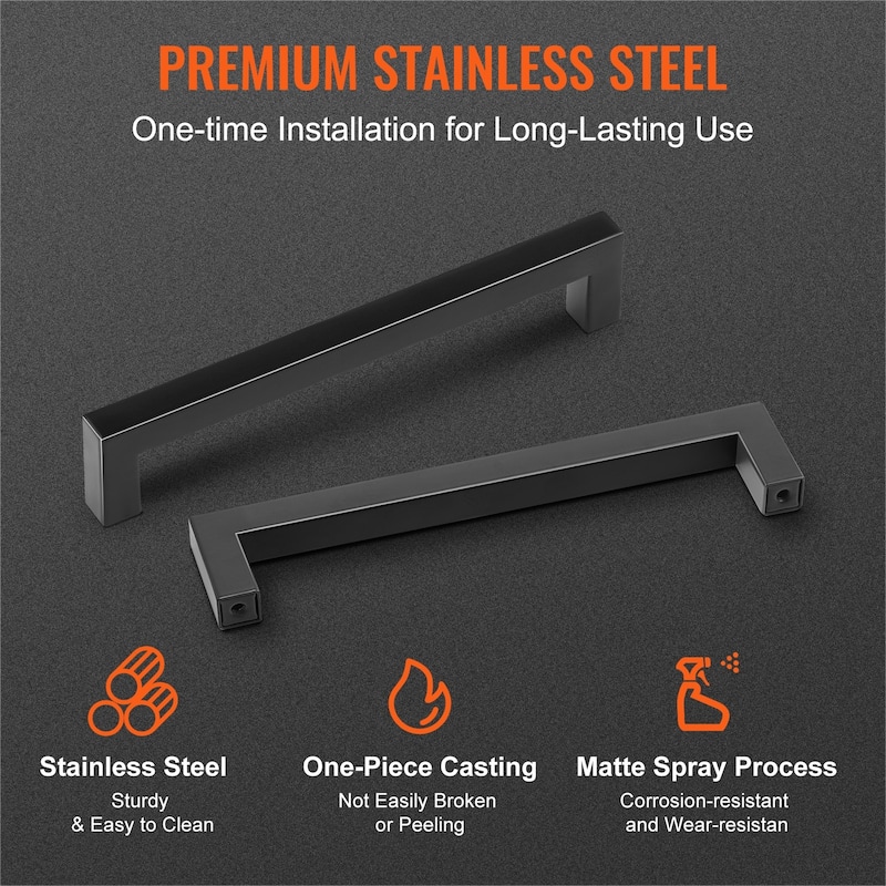 Black Stainless Steel Cabinet Handles 10pcs Matte Finish Modern - 5.51 x 0.47 x 1.38 inches